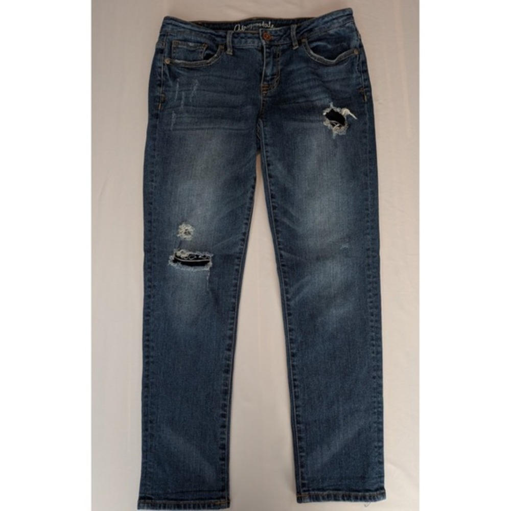 Aeropostale Bayla Skinny Crop Jeans Size 4 Medium Wash Distressed Bandana Patch